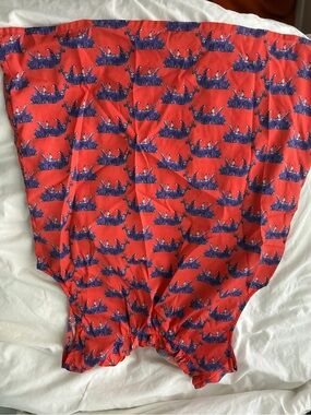 Simons Coral Romper with Blue Animal Print